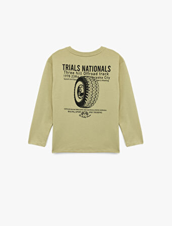 Uzun Kollu Bisiklet Yaka Pamuklu Baskılı Oversize Tişört