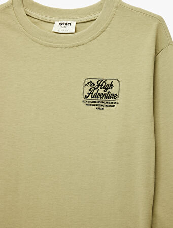 Uzun Kollu Bisiklet Yaka Pamuklu Baskılı Oversize Tişört