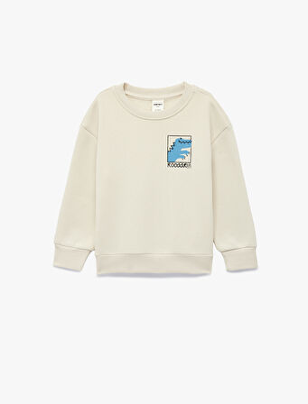 Dinozor Baskılı Uzun Kollu Bisiklet Yaka Oversize Sweatshirt