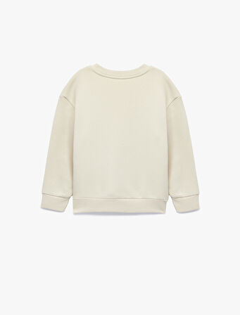 Dinozor Baskılı Uzun Kollu Bisiklet Yaka Oversize Sweatshirt