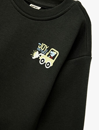 Uzun Kollu Bisiklet Yaka Baskılı Sweatshirt