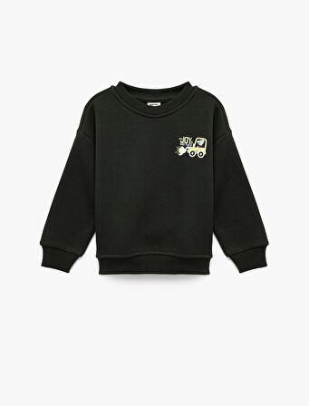 Uzun Kollu Bisiklet Yaka Baskılı Sweatshirt