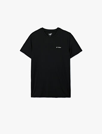 Rahat Kalıp Kısa Kollu Bisiklet Yaka Baskılı Spor Tişört