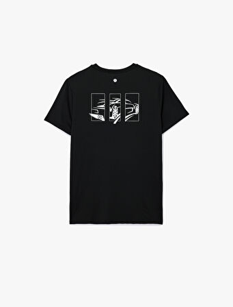 Rahat Kalıp Kısa Kollu Bisiklet Yaka Baskılı Spor Tişört