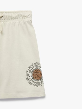 Beli Bağcıklı Pamuklu Baskılı Şort