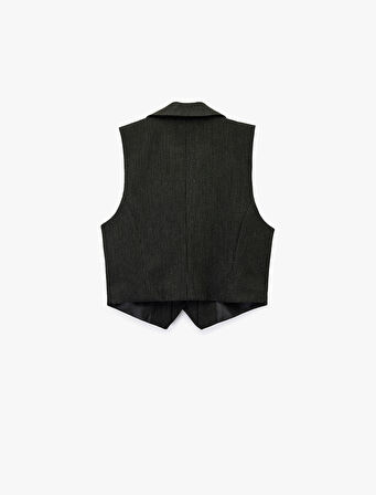 Cep Detaylı V Yaka Düğmeli Kolsuz Yelek