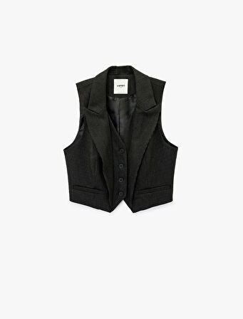 Cep Detaylı V Yaka Düğmeli Kolsuz Yelek