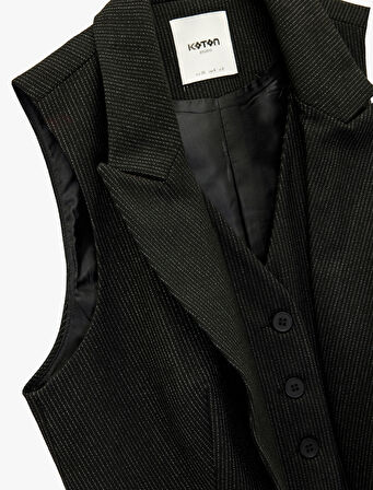 Cep Detaylı V Yaka Düğmeli Kolsuz Yelek