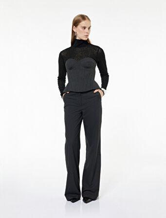 Viskon Karışımlı Straplez Korse Detaylı Kolsuz Bluz