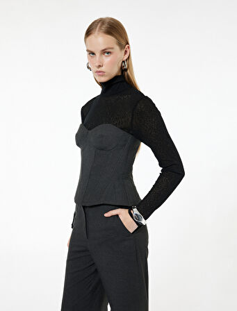 Viskon Karışımlı Straplez Korse Detaylı Kolsuz Bluz