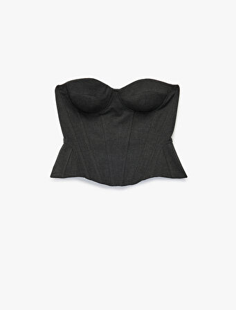 Viskon Karışımlı Straplez Korse Detaylı Kolsuz Bluz