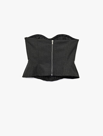 Viskon Karışımlı Straplez Korse Detaylı Kolsuz Bluz