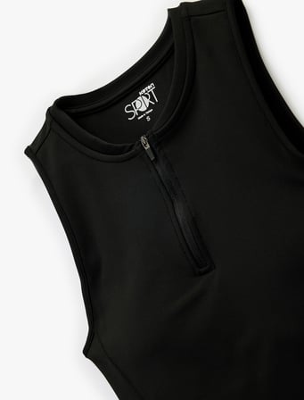 Fermuarlı Yaka Kolsuz Slim Fit Sporcu Atleti