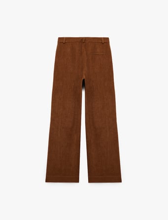 Yüksek Bel Cep Detaylı Geniş Paça Kadife Pantolon