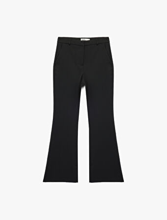 Yüksek Bel Viskon Karışımlı İspanyol Paça Kumaş Pantolon