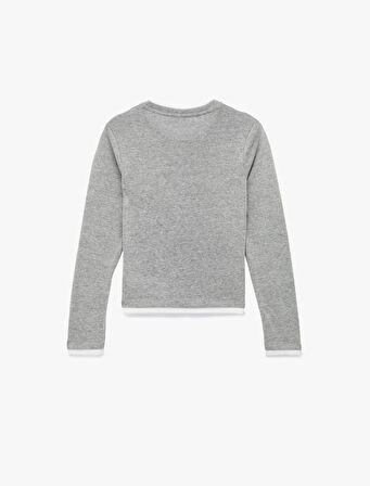 Regular Fit Kontrast Detaylı Uzun Kollu Bisiklet Yaka Tişört