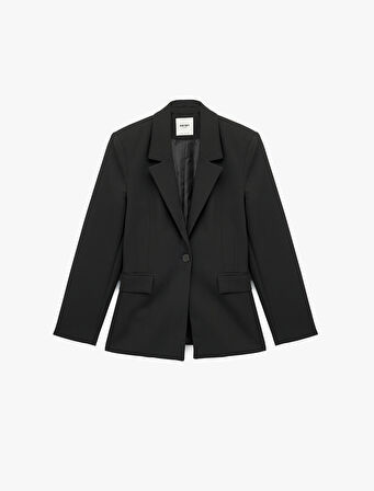 Slim Fit Uzun Kollu Cep Detaylı Düğmeli Geniş Yaka Blazer Ceket