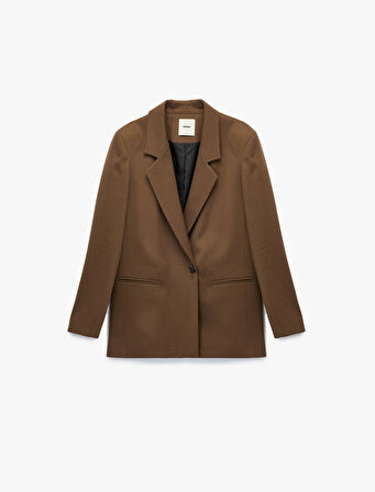 Viskon Karışımlı Düğmeli Cep Detaylı Kruvaze Yaka Blazer Ceket