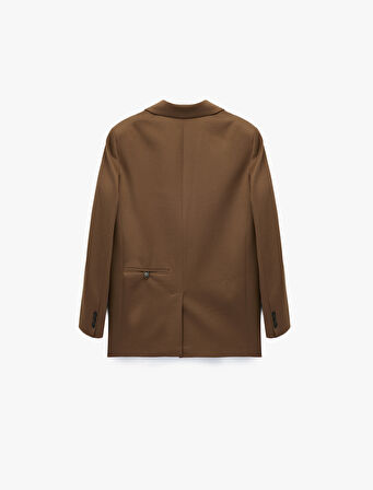 Viskon Karışımlı Düğmeli Cep Detaylı Kruvaze Yaka Blazer Ceket