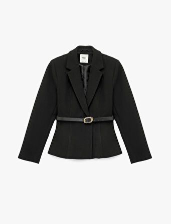 Uzun Kollu Kemer Detaylı Peplum Blazer Ceket