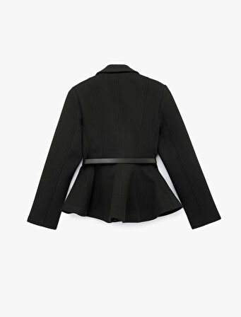 Uzun Kollu Kemer Detaylı Peplum Blazer Ceket