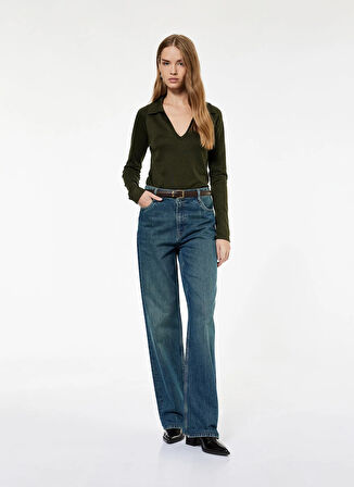 Koton Kaçık Yaka Haki Kadın T-Shirt 6WAK50316EK