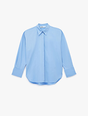 Pamuklu Kol Düğmesi Detaylı Uzun Kollu Oversize Gömlek