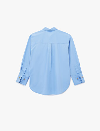 Pamuklu Kol Düğmesi Detaylı Uzun Kollu Oversize Gömlek