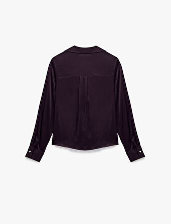 Degaje Yaka Uzun Kollu Viskon Saten Bluz