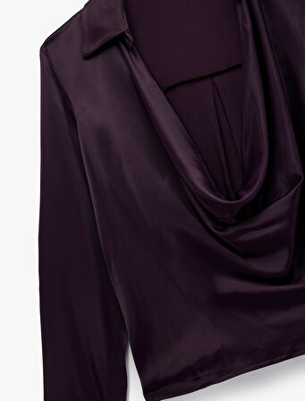 Degaje Yaka Uzun Kollu Viskon Saten Bluz