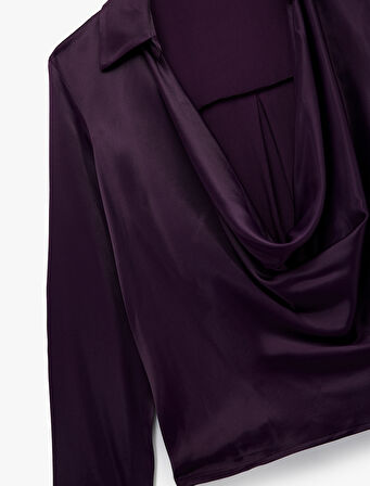 Degaje Yaka Uzun Kollu Viskon Saten Bluz