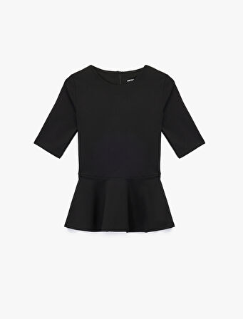 Slim Fit Kısa Kollu Bisiklet Yaka Peplum Bluz