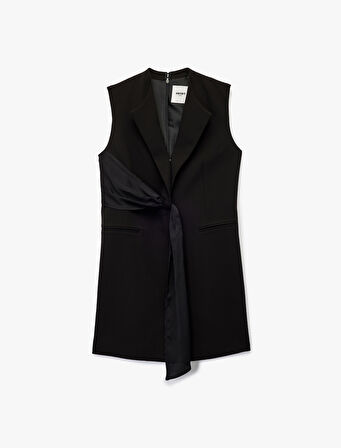 Kruvaze Yaka Kuşak Detaylı Kolsuz Mini Elbise