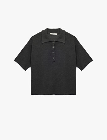 Düğmeli Kısa Kollu Polo Yaka Triko Kazak