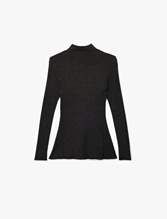 Peplum Kesim Uzun Kollu Dik Yaka Triko Kazak