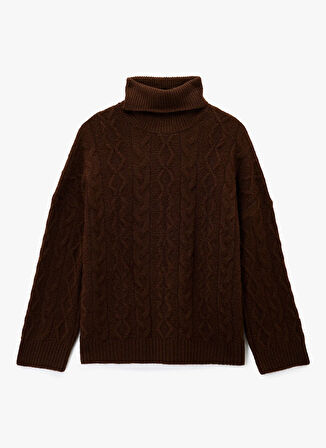 Koton Balıkçı Yaka Oversize Kahve Kazak Kadın 6WAK90410HT