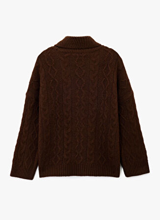 Koton Balıkçı Yaka Oversize Kahve Kazak Kadın 6WAK90410HT