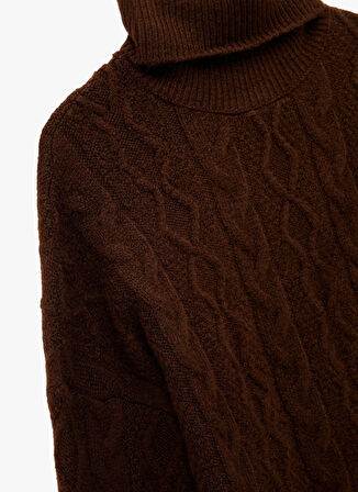 Koton Balıkçı Yaka Oversize Kahve Kazak Kadın 6WAK90410HT