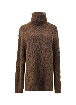 Koton Balıkçı Yaka Oversize Kahve Kazak Kadın 6WAK90410HT