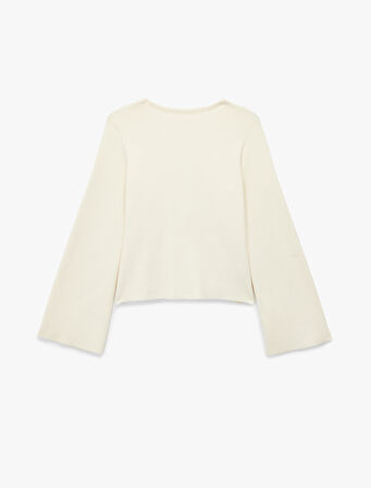 V Yaka Uzun Kollu Metal Aksesuar Detaylı Triko Hırka