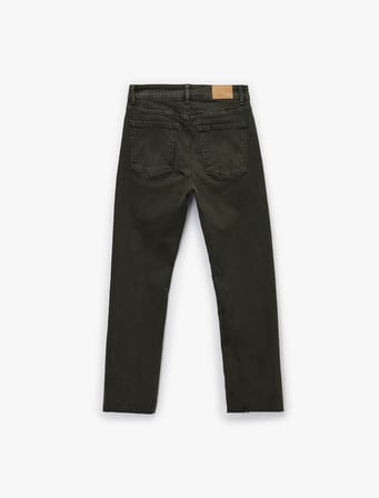 Pamuklu Dar Kalıp Düğmeli Cepli İspanyol Paça Crop Jean Pantolon -  Kick Flare Jeans