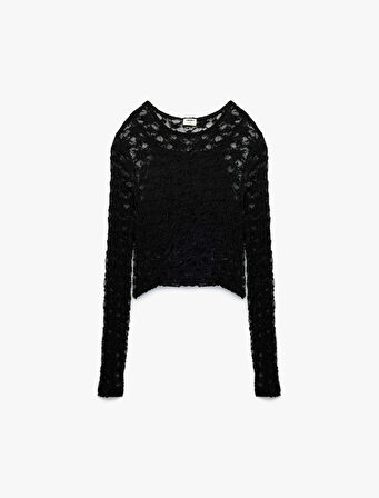 Uzun Kollu Askılı Atlet Detaylı Bisiklet Yaka Bluz