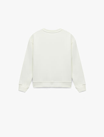 Atatürk Baskılı Uzun Kollu Bisiklet Yaka Pullu Payetli Sweatshirt