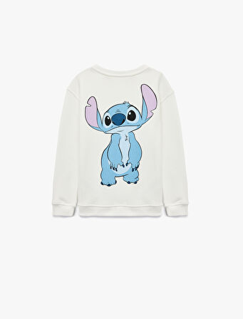 Lisanslı Stitch Baskılı Uzun Kollu Bisiklet Yaka Sweatshirt