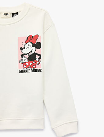 Minnie Mouse Baskılı Uzun Kollu Bisiklet Yaka Lisanslı Sweatshirt