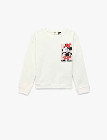 Minnie Mouse Baskılı Uzun Kollu Bisiklet Yaka Lisanslı Sweatshirt
