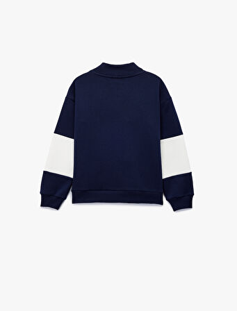 Uzun Kollu Yarım Fermuarlı Dik Yaka Nakışlı Oversize Sweatshirt