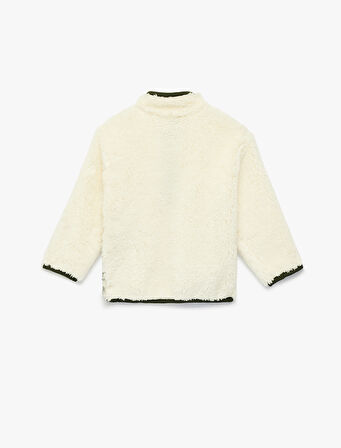 Fermuar Detaylı Uzun Kollu Dik Yaka Polar Yılbaşı Sweatshirt