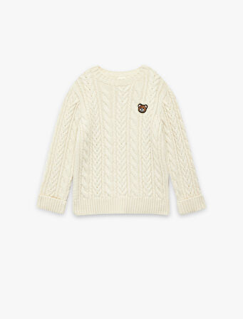 Uzun Kollu Bisiklet Yaka Ayıcık Detaylı Triko Kazak