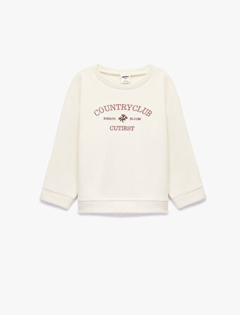 Uzun Kollu Bisiklet Yaka Nakış Detaylı Sweatshirt